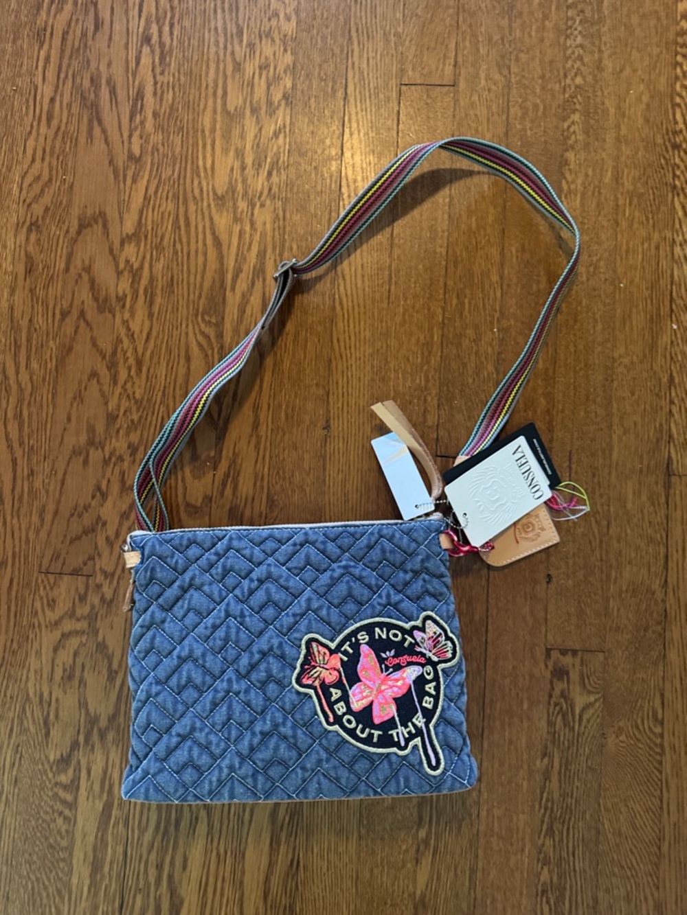 Consuela Denim Quilted Crossbody with Butterfly Patch New with tags
